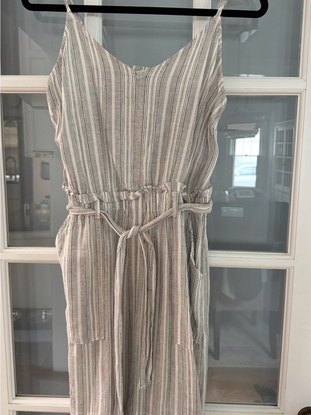 Striped Gray and white Linen dress with pockets